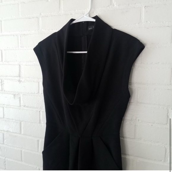 ZARA Cowl Neck Black Work Shift Dress Pleated - Picture 3 of 4